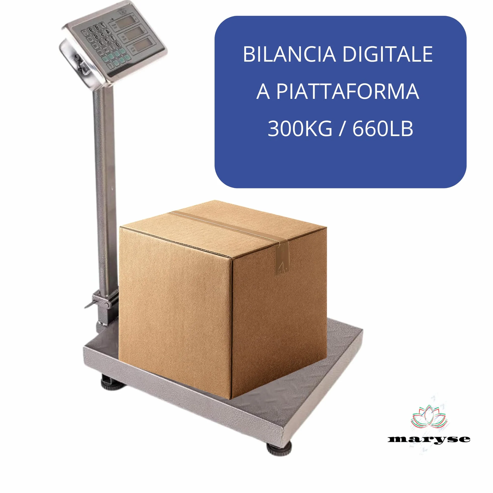 Maryse Bilancia Digitale a Piattaforma 300 kg Professionale Precisione 0,1 kg Pieghevole Batteria Ricaricabile