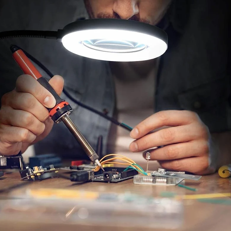 Lente d'ingrandimento 10x con 3 modalità di colore, lampada da scrivania illuminata a LED con morsetto in metallo, lente d'ingrandimento flessibile a collo d'oca per lettura nail art (nero) nero