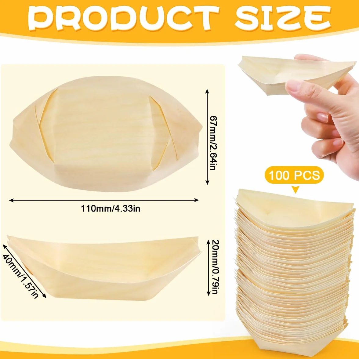 Vassoi in Legno Finger Food 11x7cm Barchette per Aperitivo Sushi Frutta Dessert