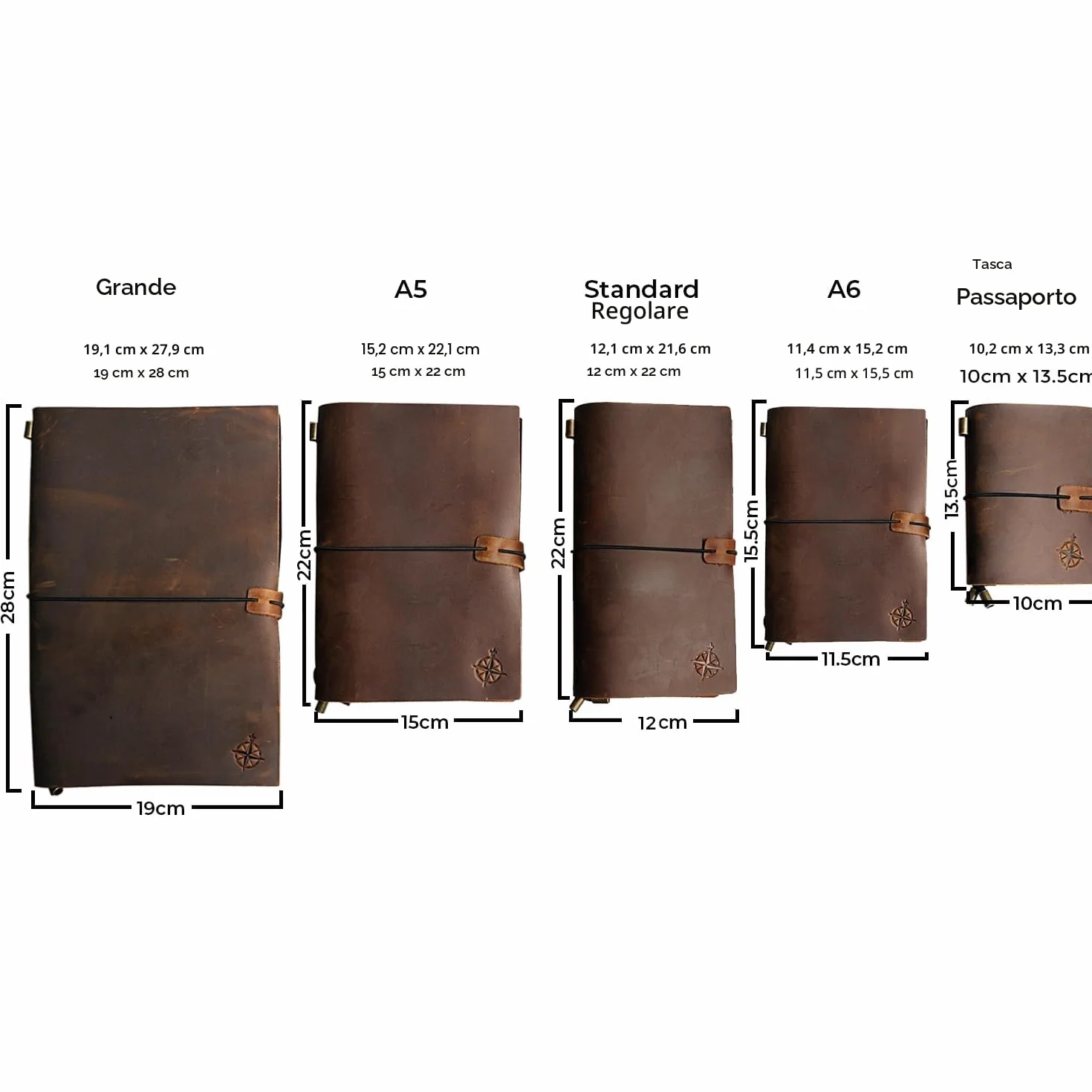 WANDERINGS Taccuino da Viaggio A5 – 15×22 cm – Diario in Vera Pelle Artigianale Ricaricabile