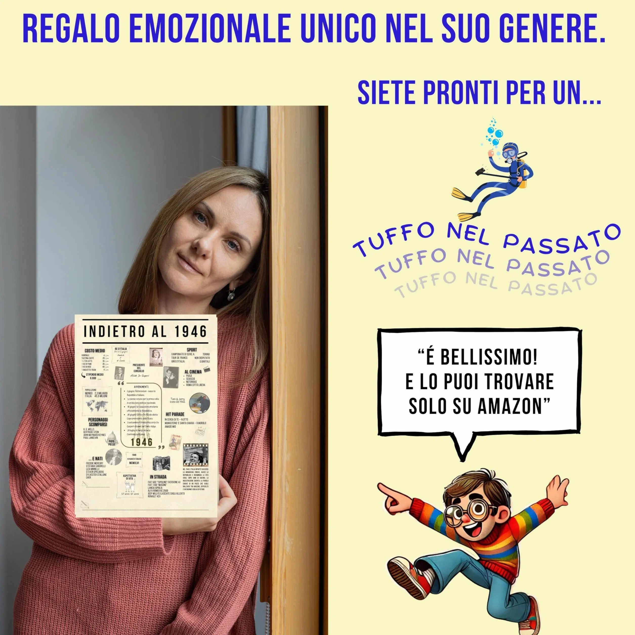 Poster 1946 anno di nascita regalo compleanno originale uomo donna maxi formato A4 da incorniciare con busta Made in Italy