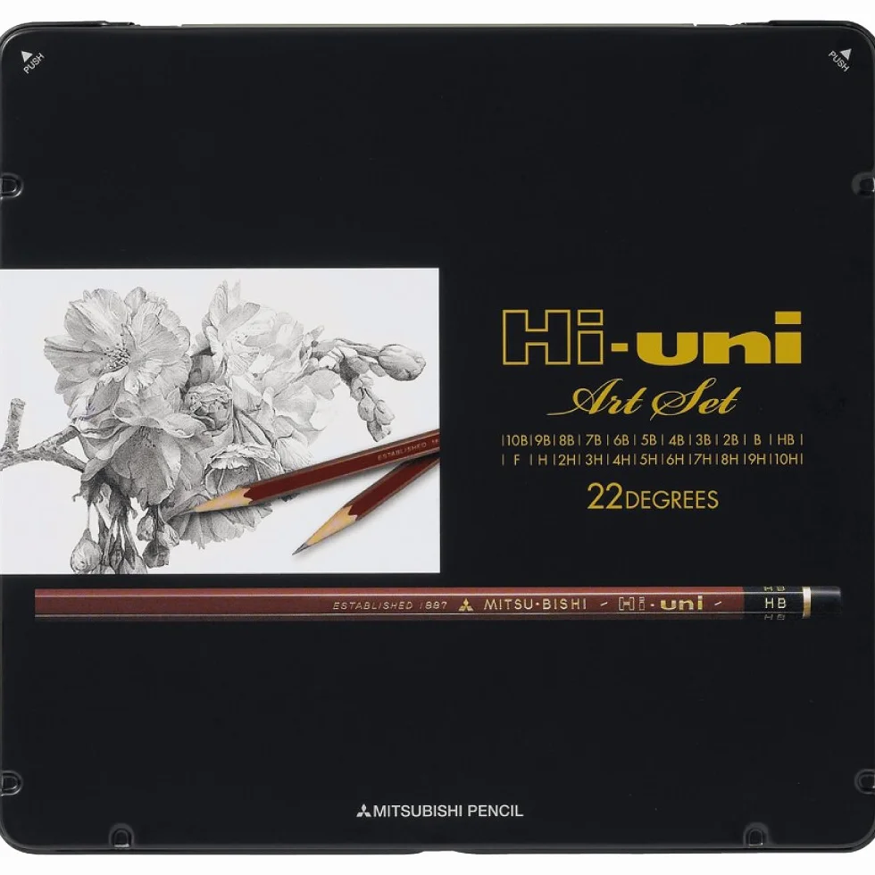 uni Hi Wooden Pencil Art Set – 10B to 10H – Box of 22 (HUAS) by