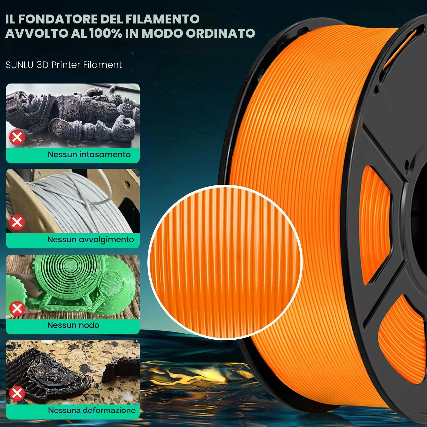 SUNLU PLA+ Filamento 1,75mm 1KG Bianco per Stampante 3D FDM Alta Resistenza