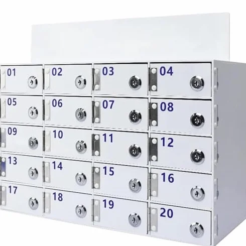 Armadietto da parete per telefono con serratura, design a 50 scomparti con numeri digitali, supporto sicuro per telefono cellulare per ufficio, scuola ed eventi, ideale per riporre dispositivi sicuri