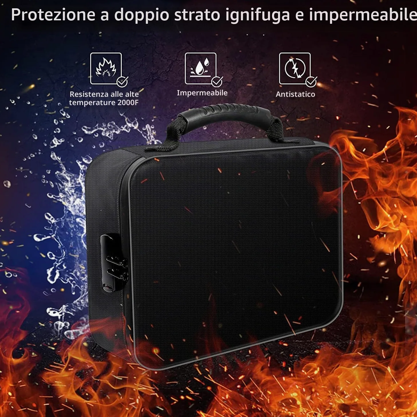 Cartella Portadocumenti Di Documenti Importanti,36x28x11cm,Organizzatore Di File Impermeabile e Ignifugo Con Serratura,Adatto Per Conservare Importanti Documenti Di Lavoro,Certificati,Fatture,Ecc.