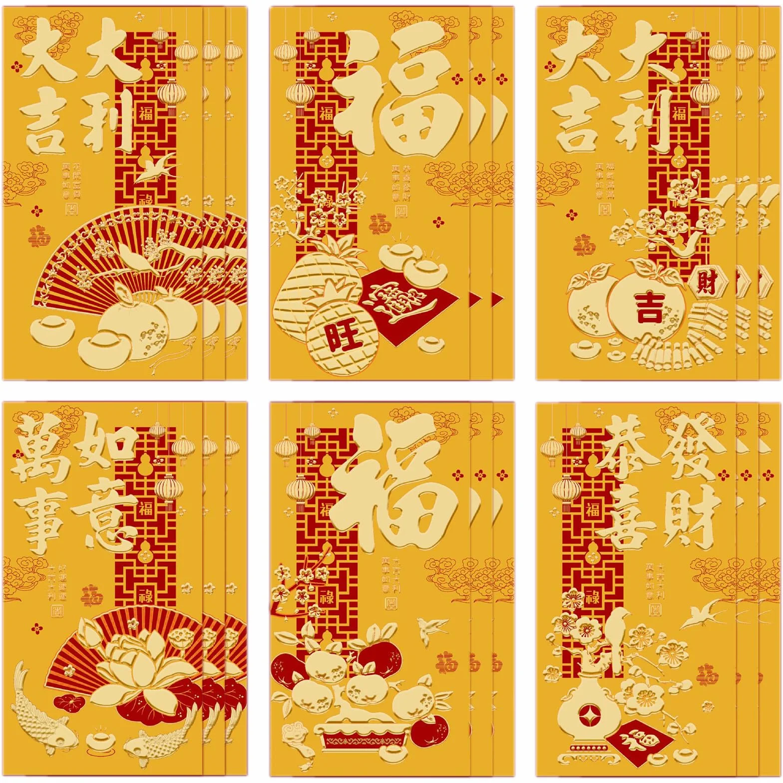 Hongbao Buste Rosse Cinesi 18 pezzi, Design Tradizionale Simbolo di Fortuna (Oro) - Dimensioni Standard per Capodanno Cinese, Capodanno Lunare, Matrimoni e Compleanni