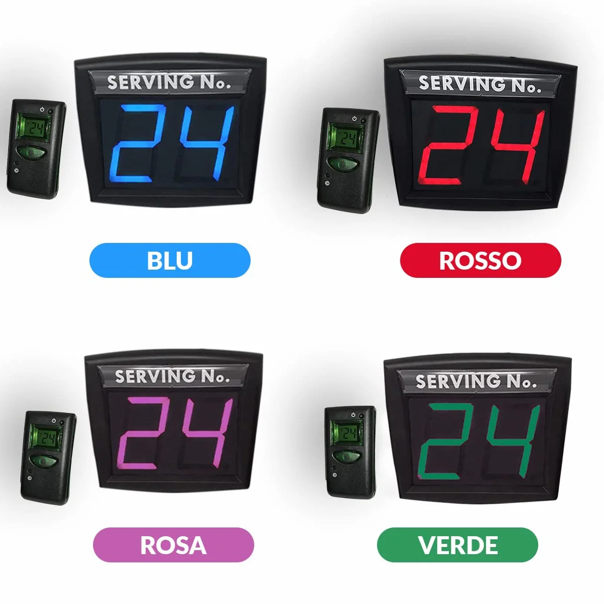 Eliminacode LED Verde due cifre + radiocomando con display., Made in Italy