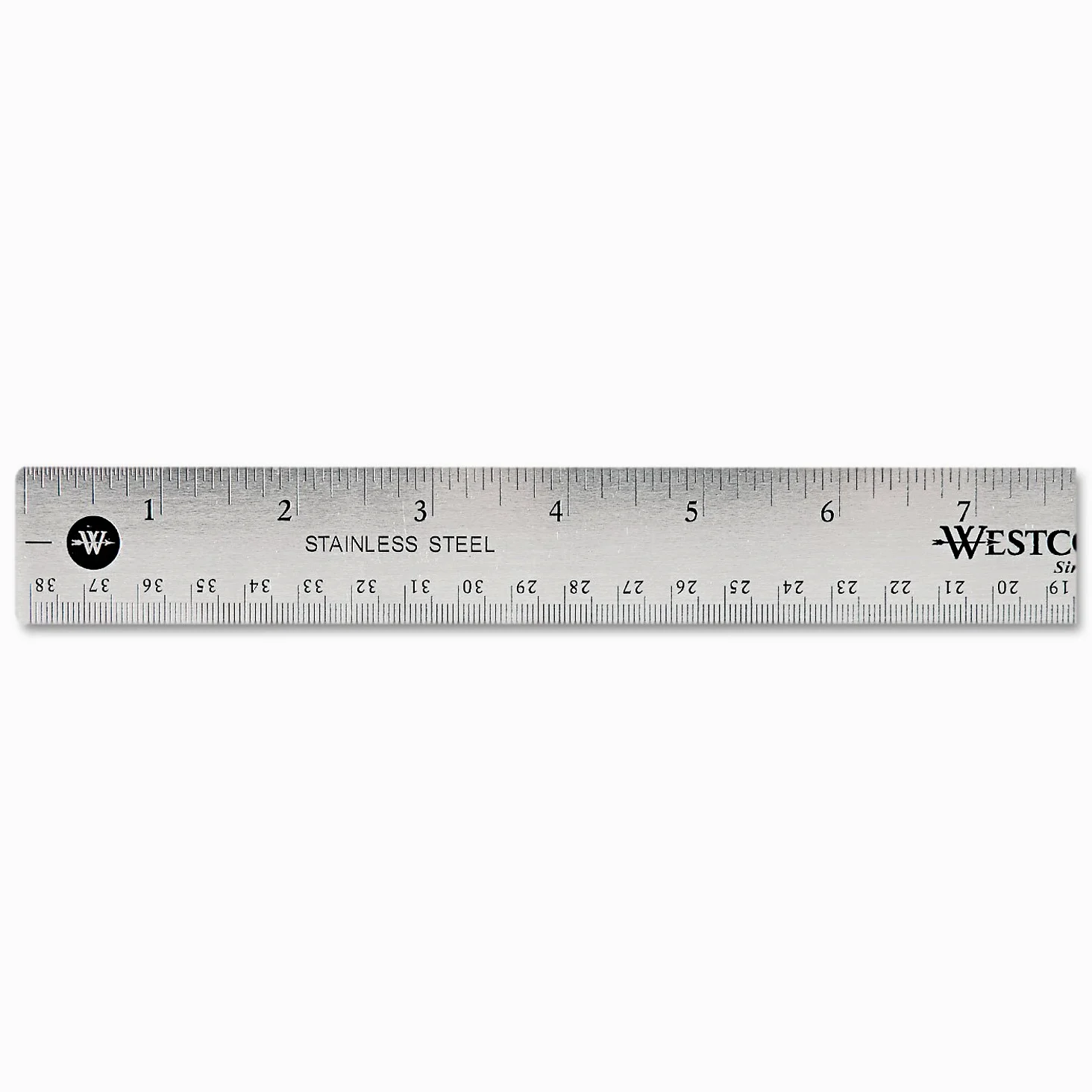 Westcott 10416 righello in acciaio INOX ufficio con base in sughero antiscivolo, 38,1 cm