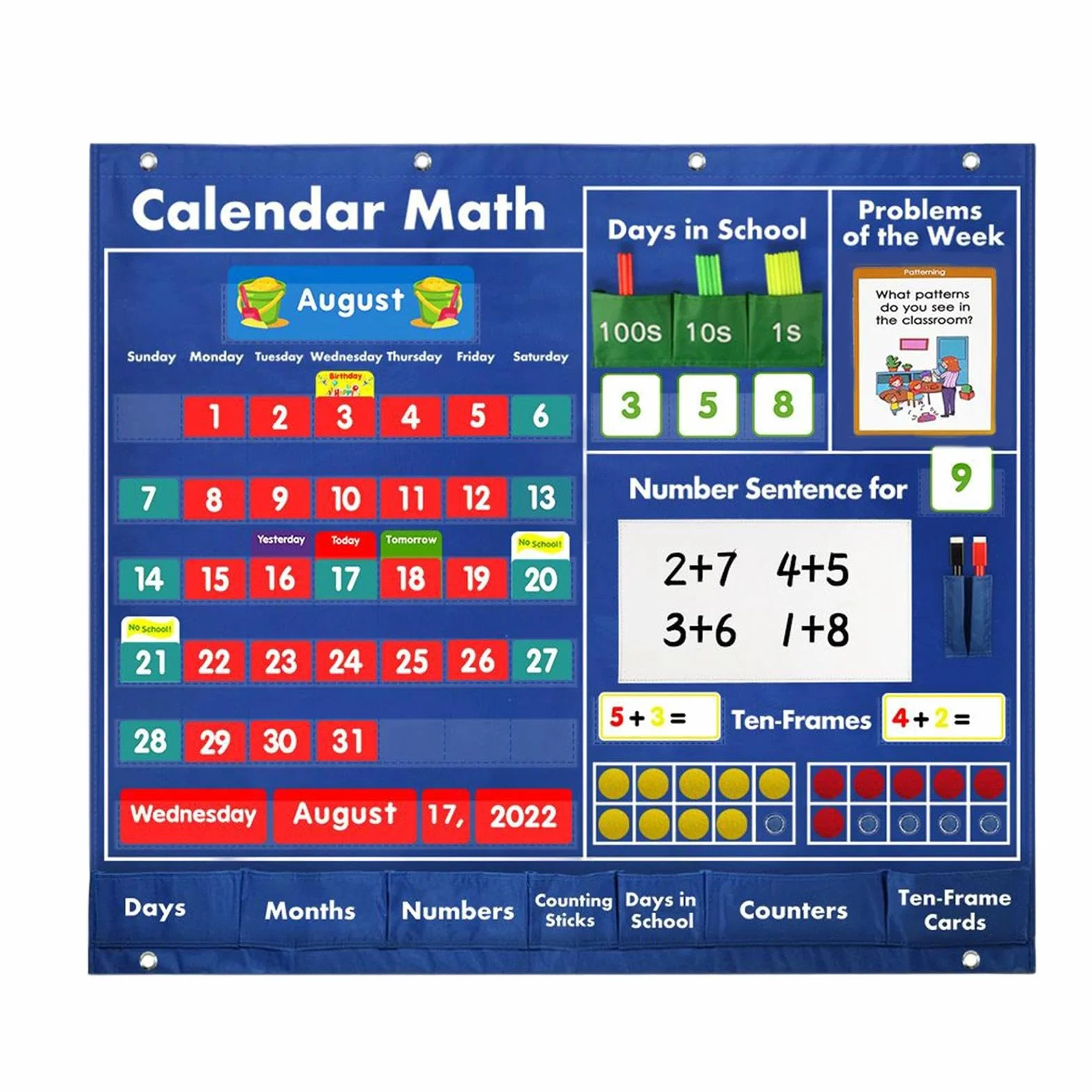 Calendario Con Tasche Per La Classe Attività Modulari Di Supporto | Materiali Didattici Con Tabellone A Tasche Per Bambino Bambina Insegnante Genitore Festa Classe Casa Scuola Materna Scuola