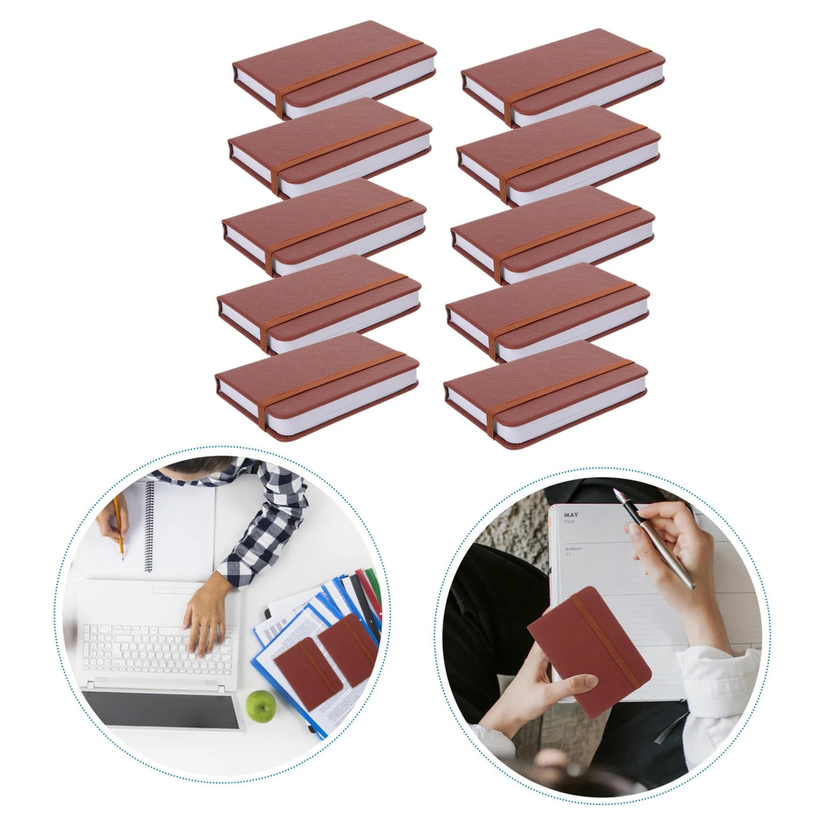 Mobestech Taccuino Tascabile A7 in Pelle Pu, 10 Pezzi, Marrone, Notes | Carta Resistente alle Sbavature, Struttura Robusta, Formato Mini, per Lavoro e Casa, Elegante