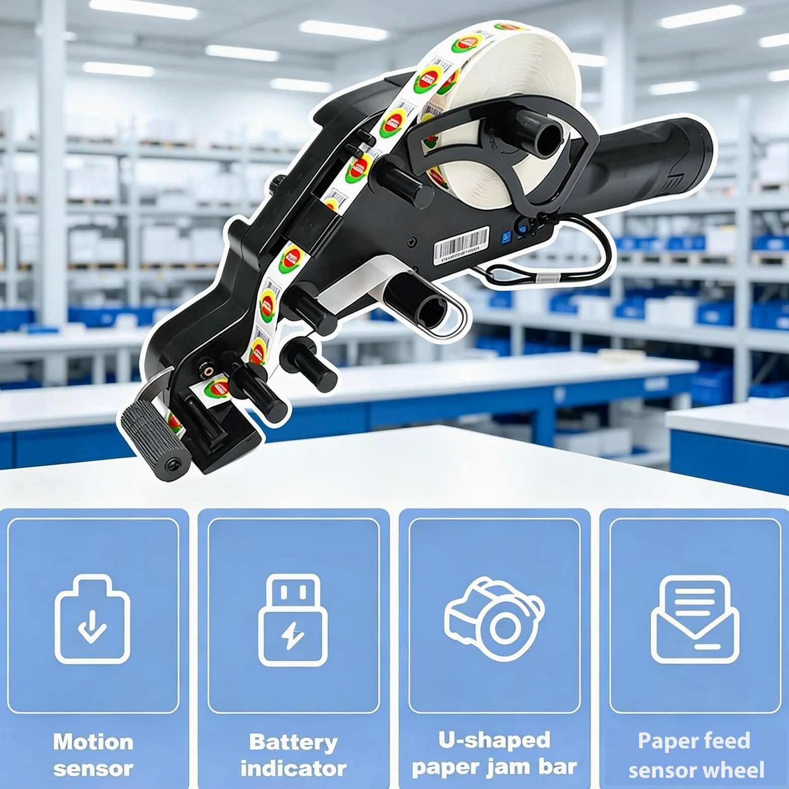 Etichettatrice Manuale, Dispenser Automatico di Etichette con Sensore di Alimentazione Carta, Durata della Batteria di 16 Ore, Larghezza Etichetta 15-80 Mm, Vendita al Dettaglio E Magazzino