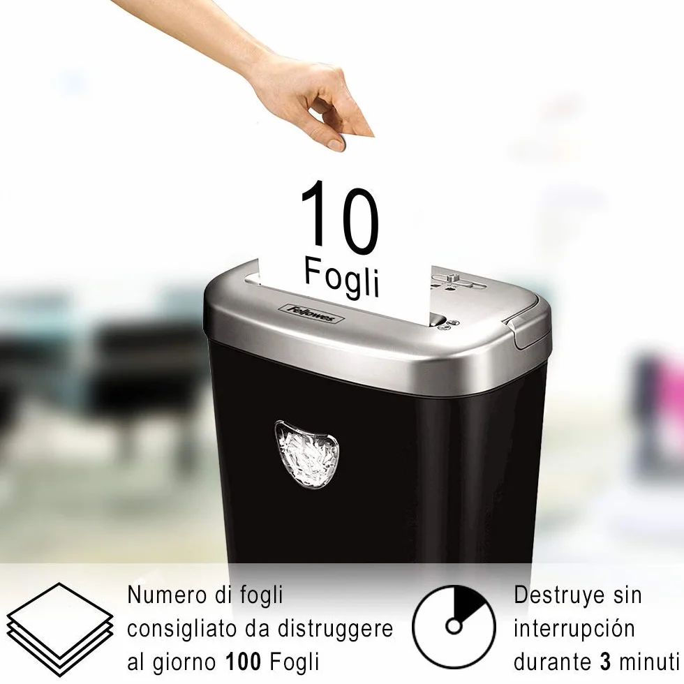 Fellowes Distruggi Documenti a Frammento 53C, 10 fogli, per Uso Personale, Cestino da 23 Litri, Colore Nero