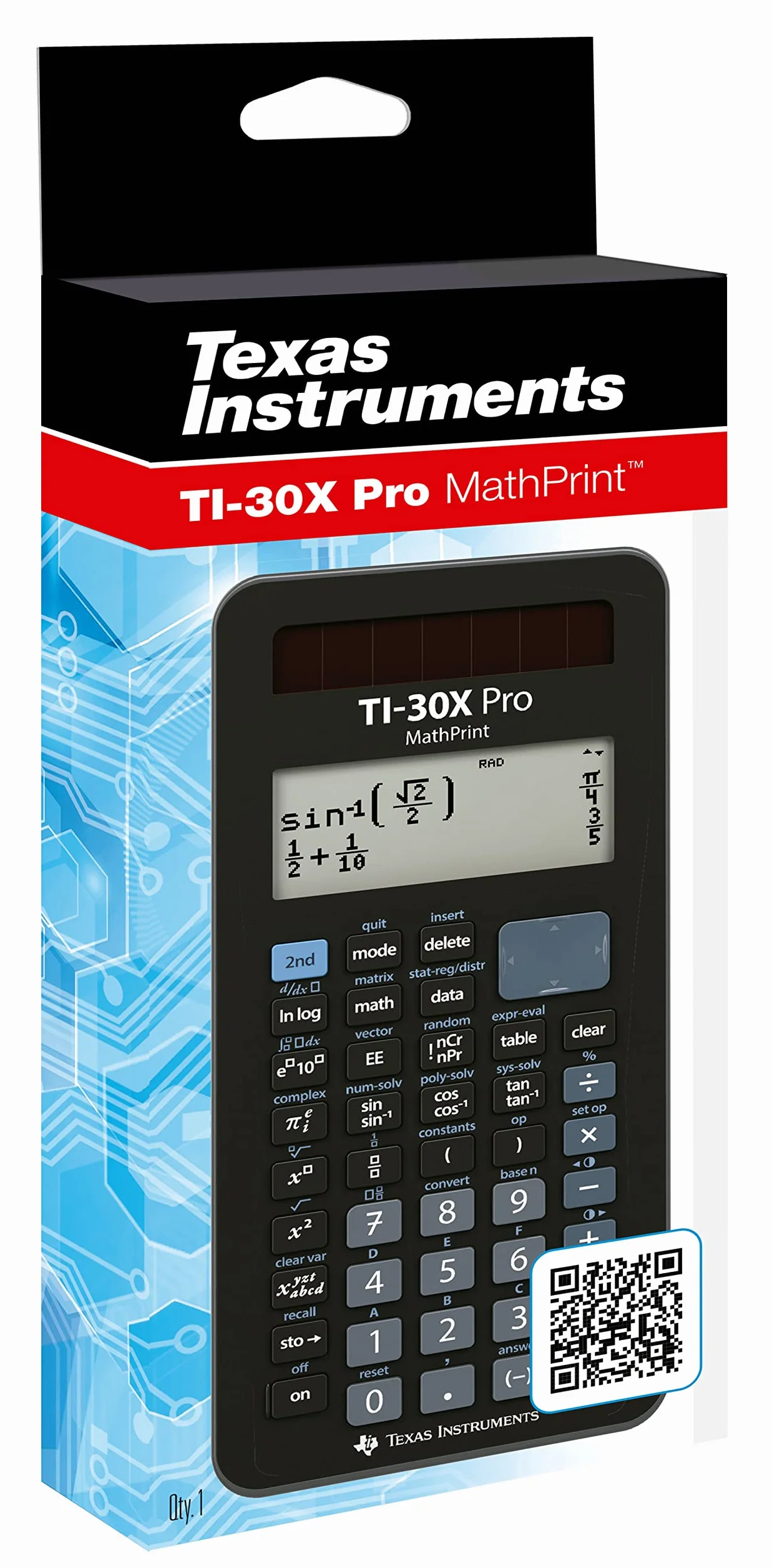 TEXAS INSTRUMENTS TI-30X Pro Mathprint - Calcolatrice scolastica (display ad alta risoluzione a 4 righe, funzionamento solare e a batteria) nero