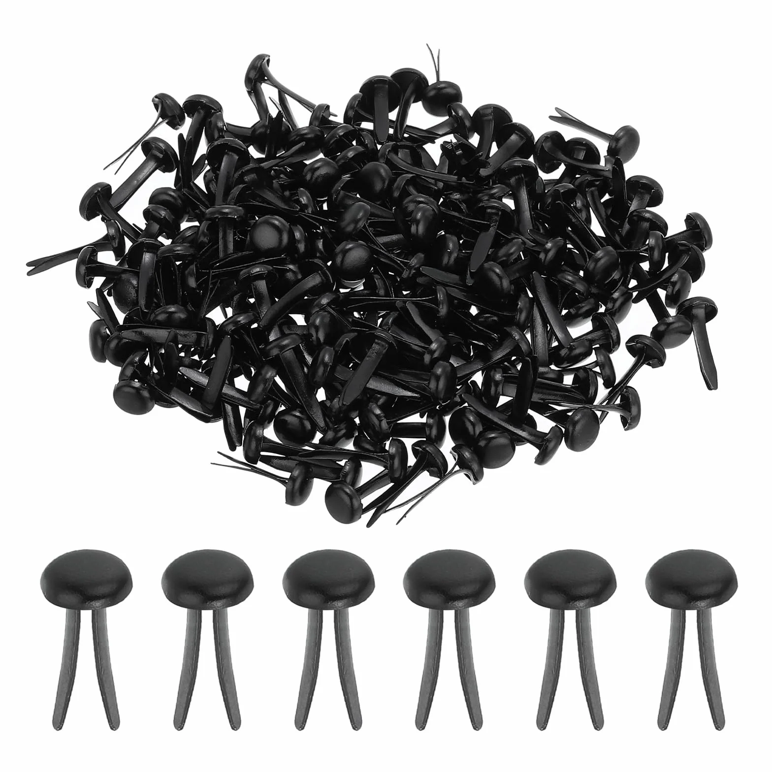 PATIKIL 500pz Fermacarte in Ottone Carta Spaccata Mini Chiodi Metallici Tondi Placcati per Artigianato Scrapbooking, Nero, 4,5 x 8 mm