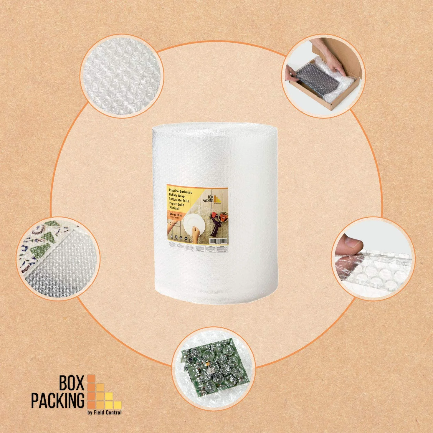BOXPACKING | Pluriball Imballaggio | Plastica per imballagio | 50 cm x 50 m | Bubble Wrap | Imballagio per Spedizioni | Rotolo Pluriball | Protezione per oggetti fragili, traslochi e e-commerce