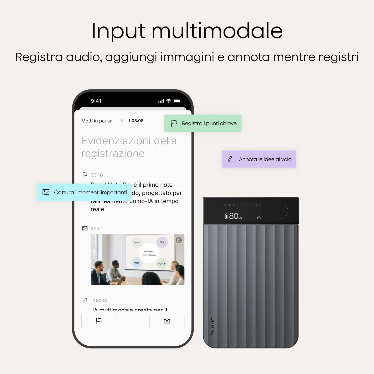Plaud Note Pro Registratore Vocale AI 64GB Nero con Trascrizione Riassunti Chiamate Riunioni Lezioni Interviste fino a 50 ore