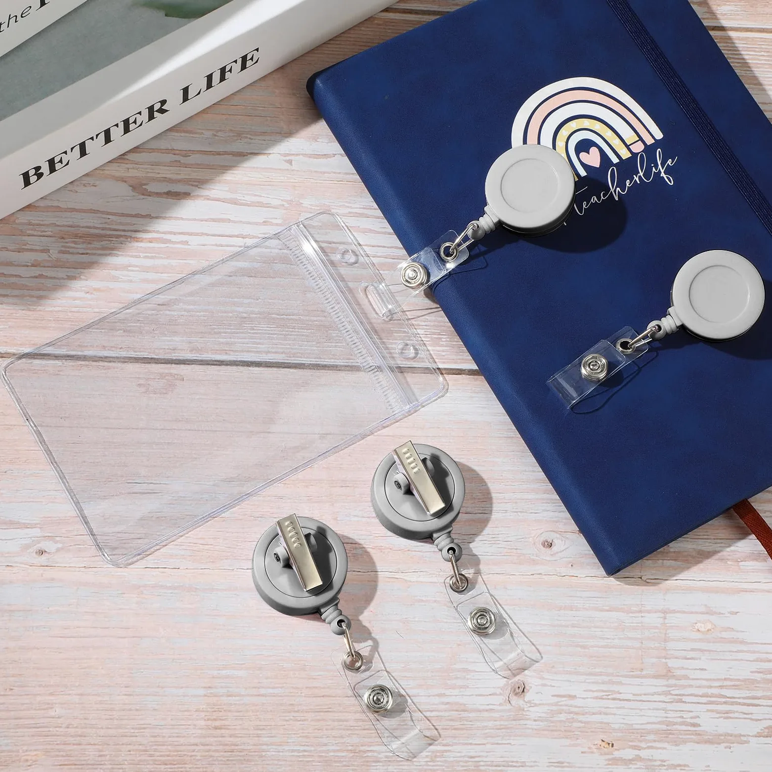 Zonon 50 bobine porta badge retrattili con clip a coccodrillo girevole, porta carte d'identità, porta badge, clip per studenti, insegnanti, impiegati (grigio)