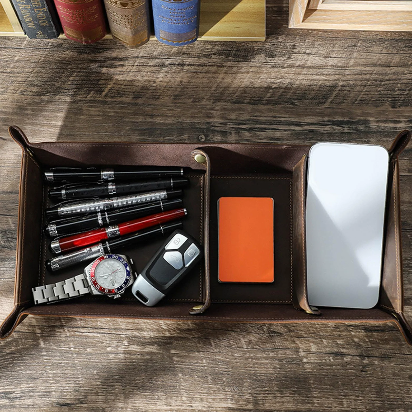 Vassoio portaoggetti caffè marrone 40 x 22 x 4, 5 cm Vassoio organizer da tavolo per scrivania ingresso per riporre chiavi, telefono, orologi, carte elementi essenziali quotidiani Organizer da