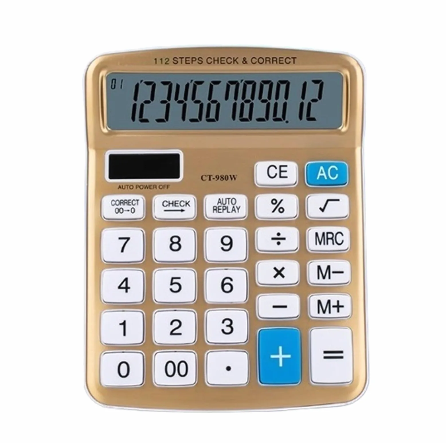Calcolatrice Casa Ufficio Calcolatrice Portatile Ad Energia Solare con Display A 12 Cifre Adatta for Ufficio E Aula Perfetta per Scuola(Gold)