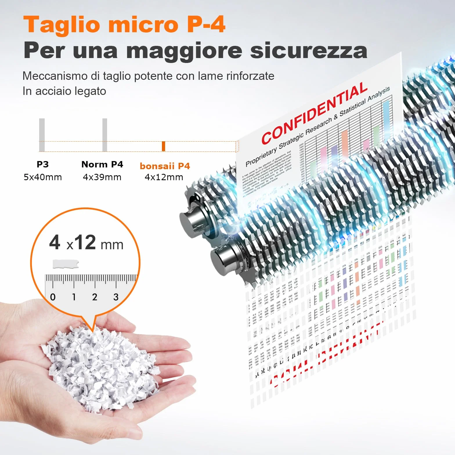 Bonsaii C291-A Distruggidocumenti P-4 Micro-Cut, con alimentatore automatico di documenti da 300 fogli, funzionamento continuo, 60 minuti, contenitore per rifiuti da 31 litri