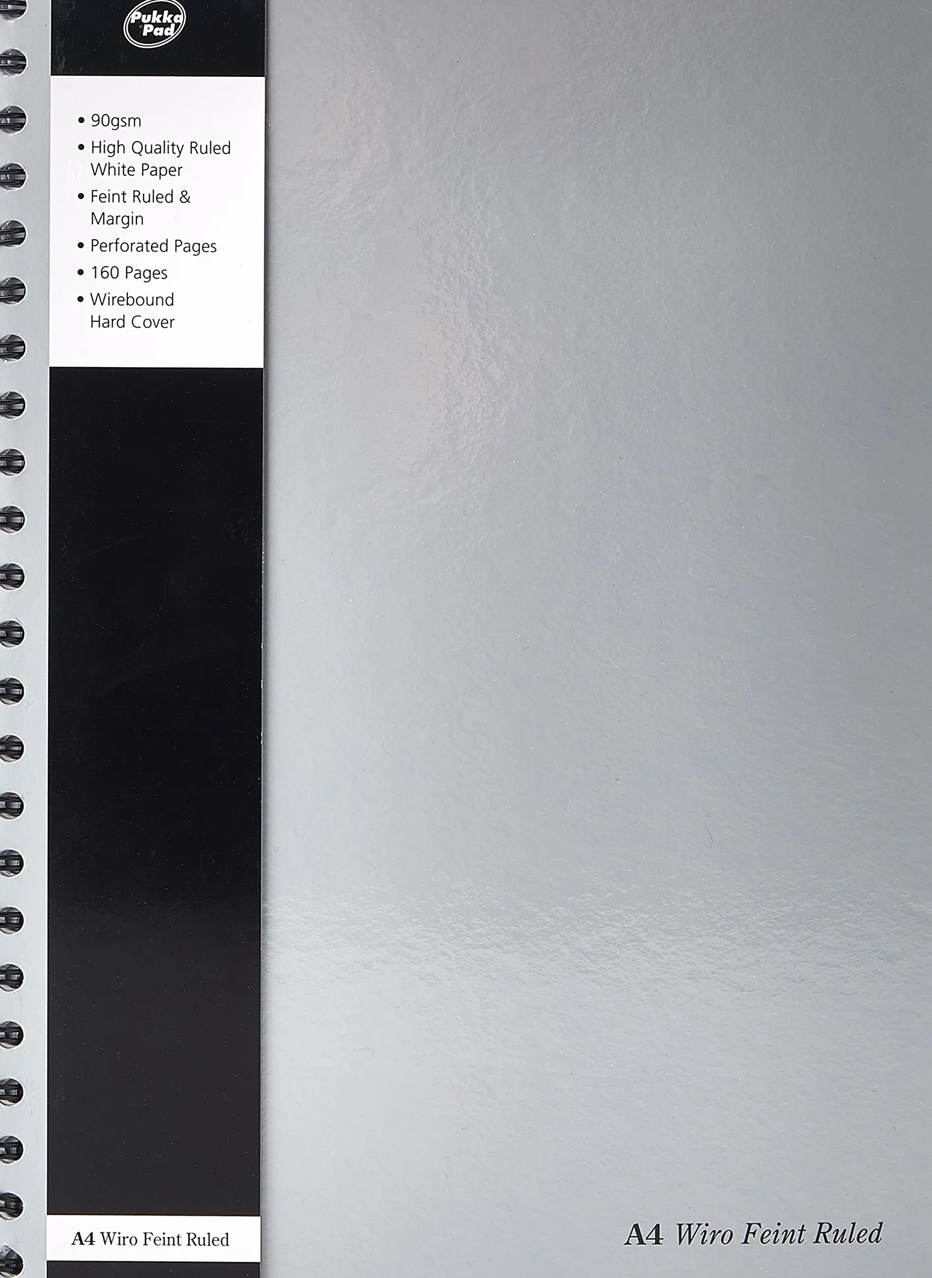 Pukka Pad Quaderno con rilegatura a spirale con copertina rigida perforata, margine a righe, 160 pagine, 90 g/m², formato A4, colore argento, confezione da 5