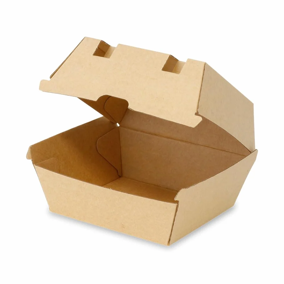 BIOZOYG Take Away Burger Box 50 pezzi resistente hamburger box con coperchio alto a cerniera in cartone kraft 13 x 14 x 8 cm biodegradabile