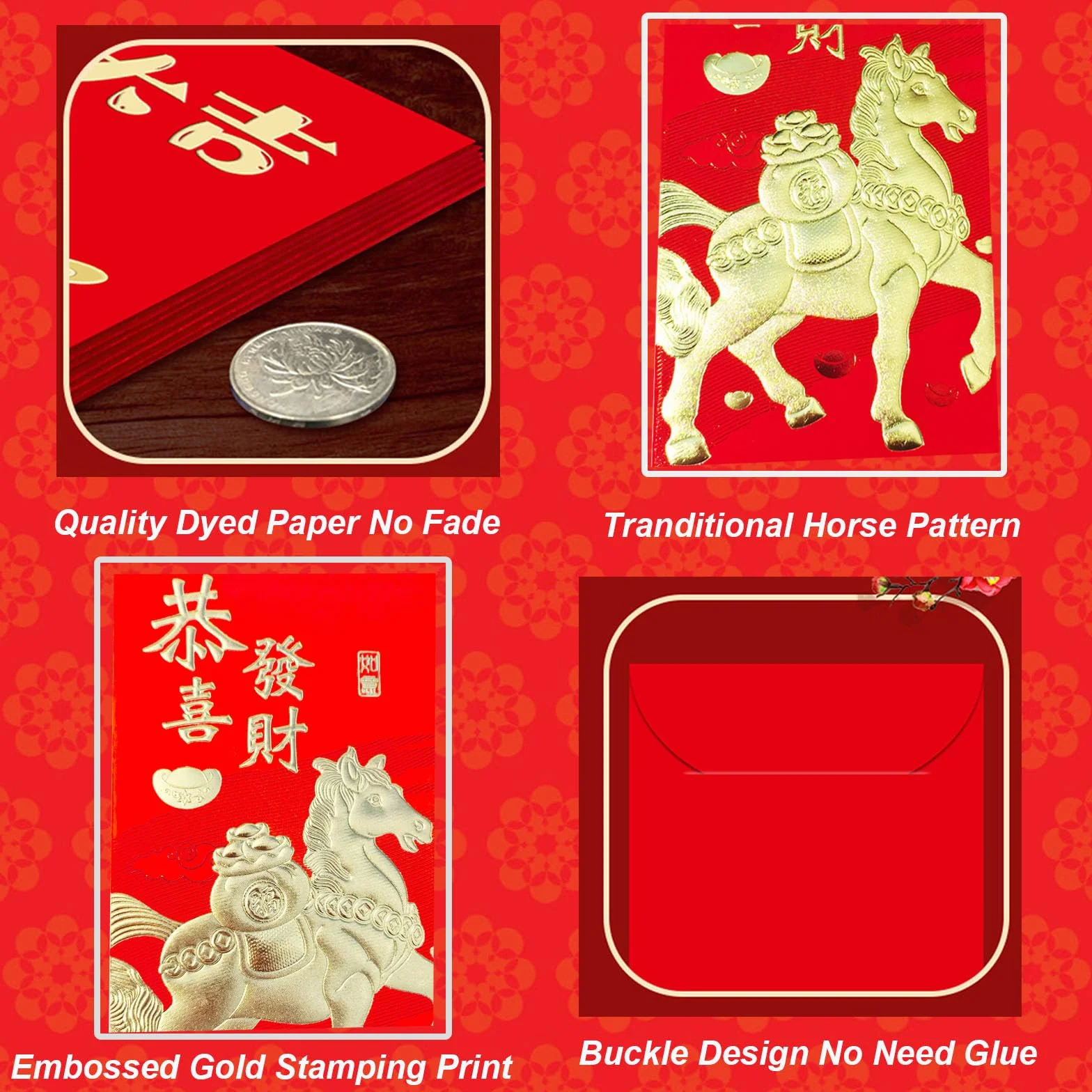 Buste Rosse Cavallo 2026 Capodanno Cinese Hong Bao Regalo Pacchetti Rossi Confezione da 18