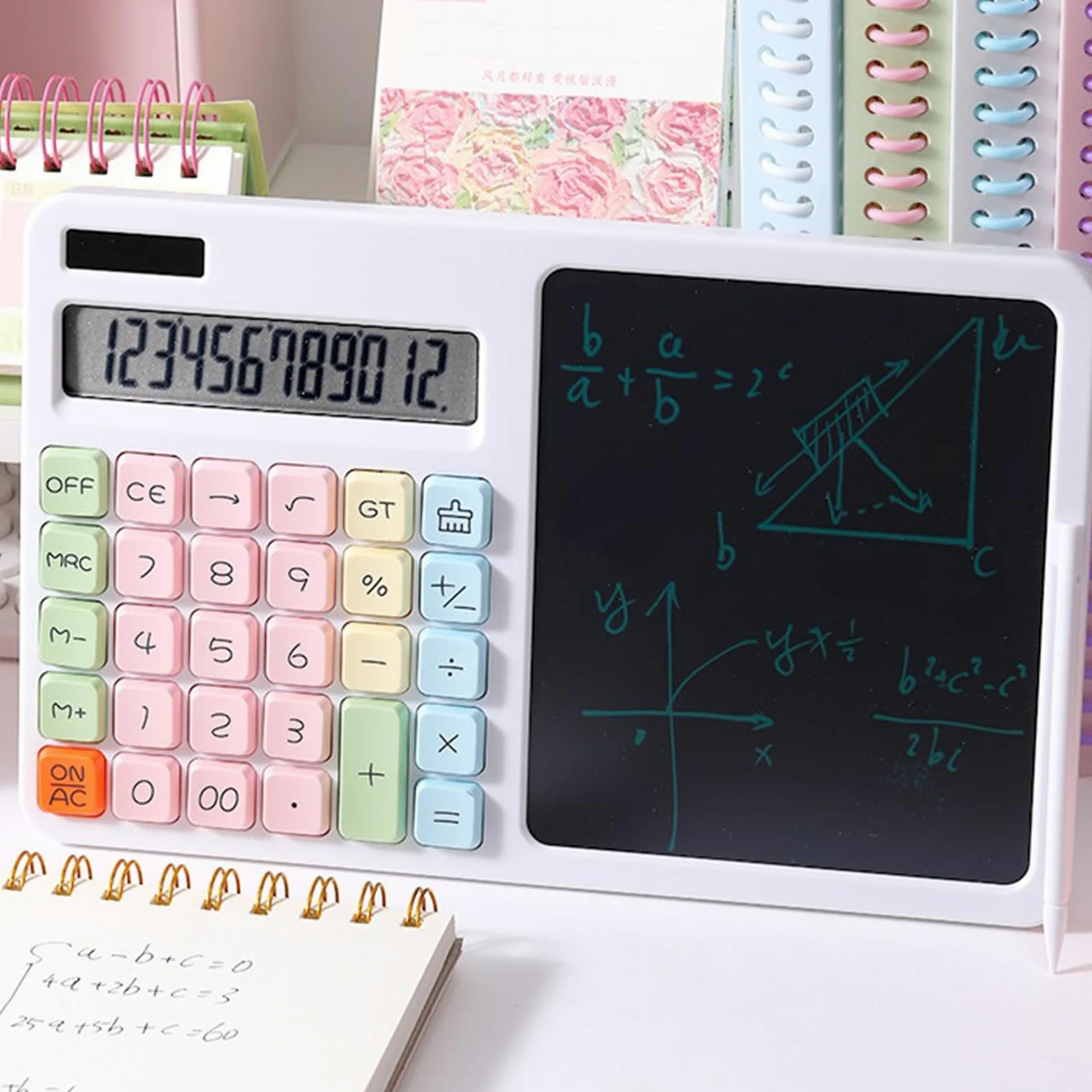 Calcolatrice da tavolo con grande display LCD a 12 cifre, funzione standard per ufficio, casa, scuola, tavolo studente, con lavagna LCD