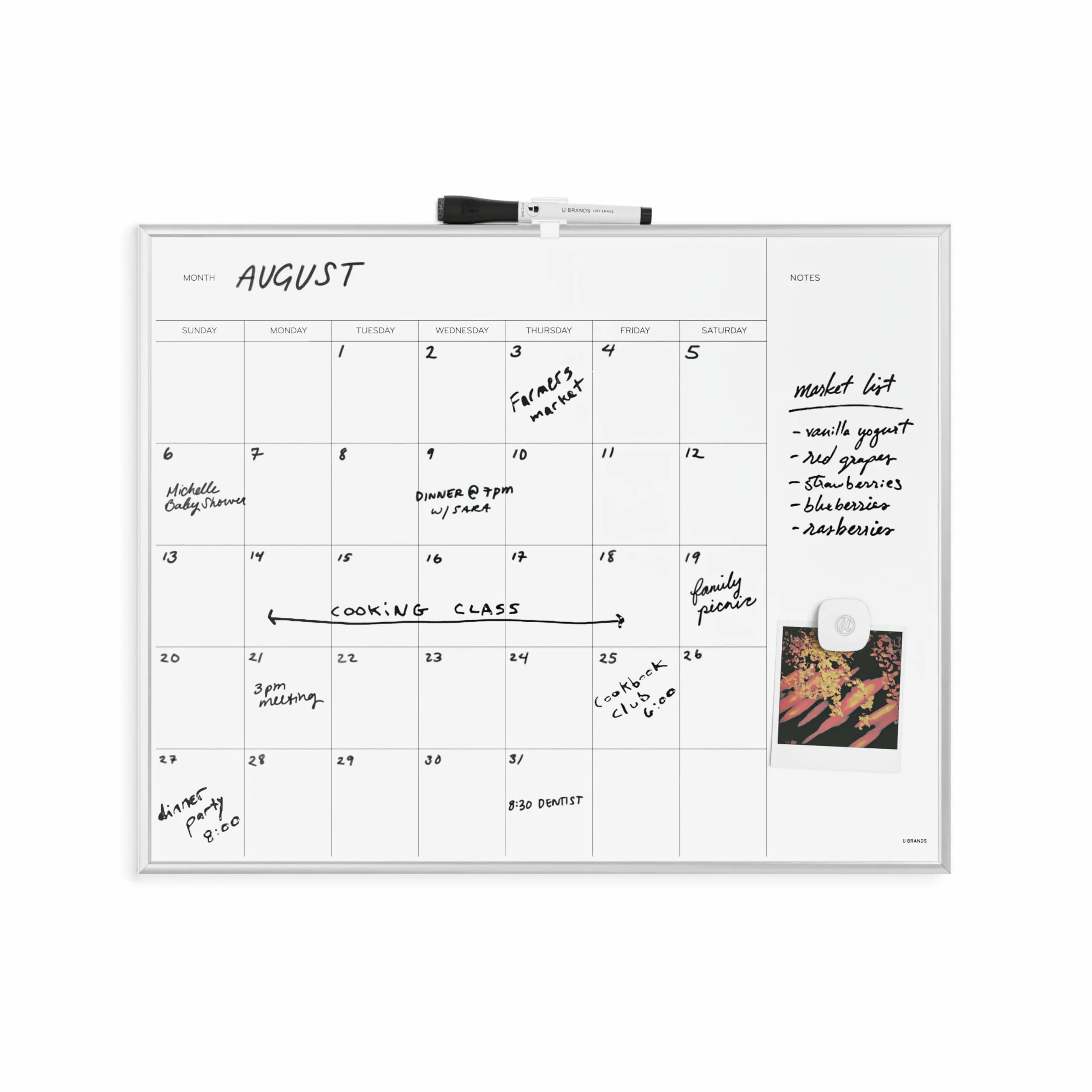 U Brands calendario mensile lavagna magnetica Silver Frame