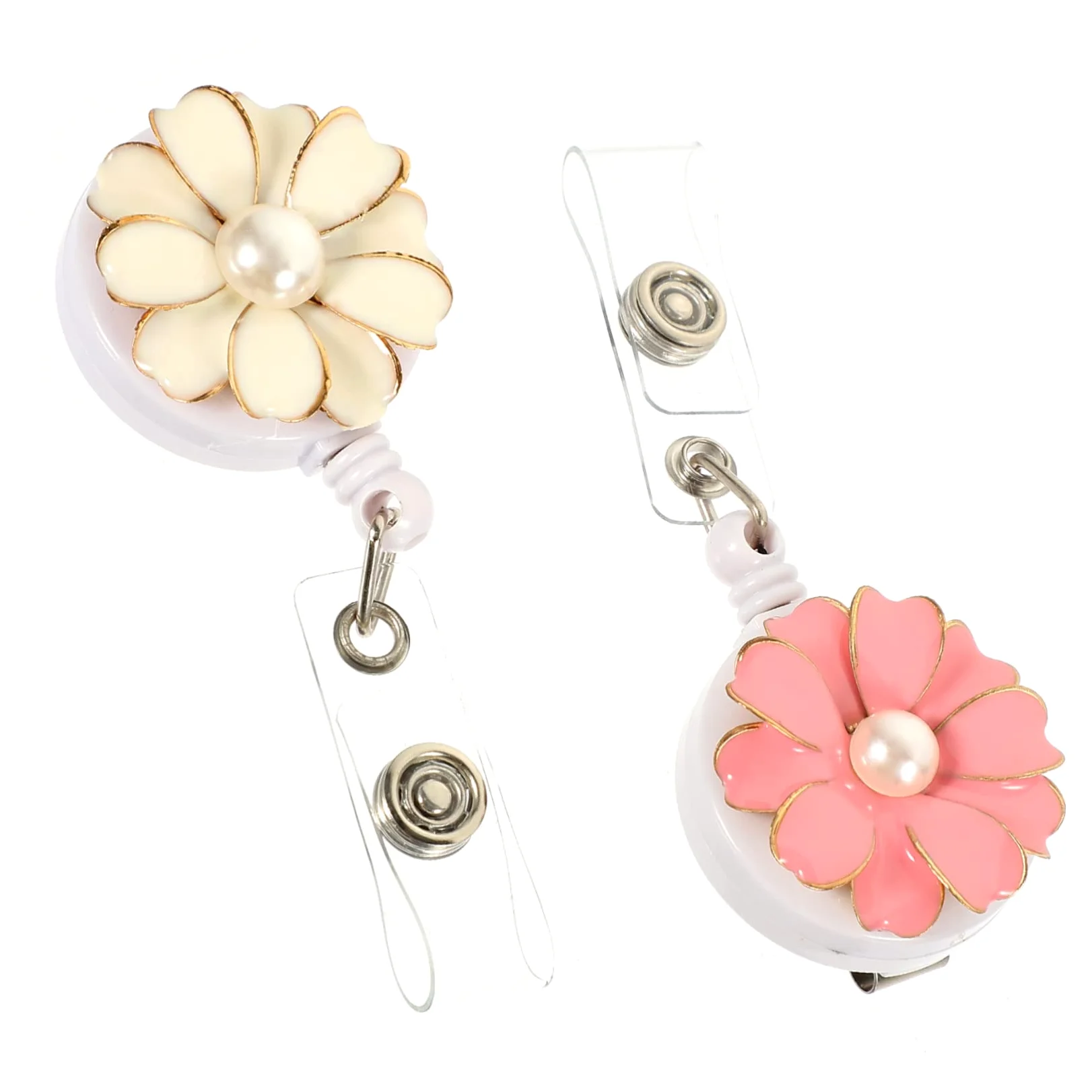 Operitacx 10pezzi Portanomi Retrattile Con Clip Porta Badge Elegante Per e Uffici Design Fiore Perla e Perla Accessorio Pratico Per Tessere Id