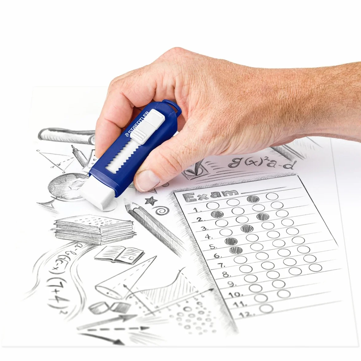Staedtler 525 PS1 Gomma con protezione in plastica, ftalati e latex free, Bianco/Blu, 1 pezzo