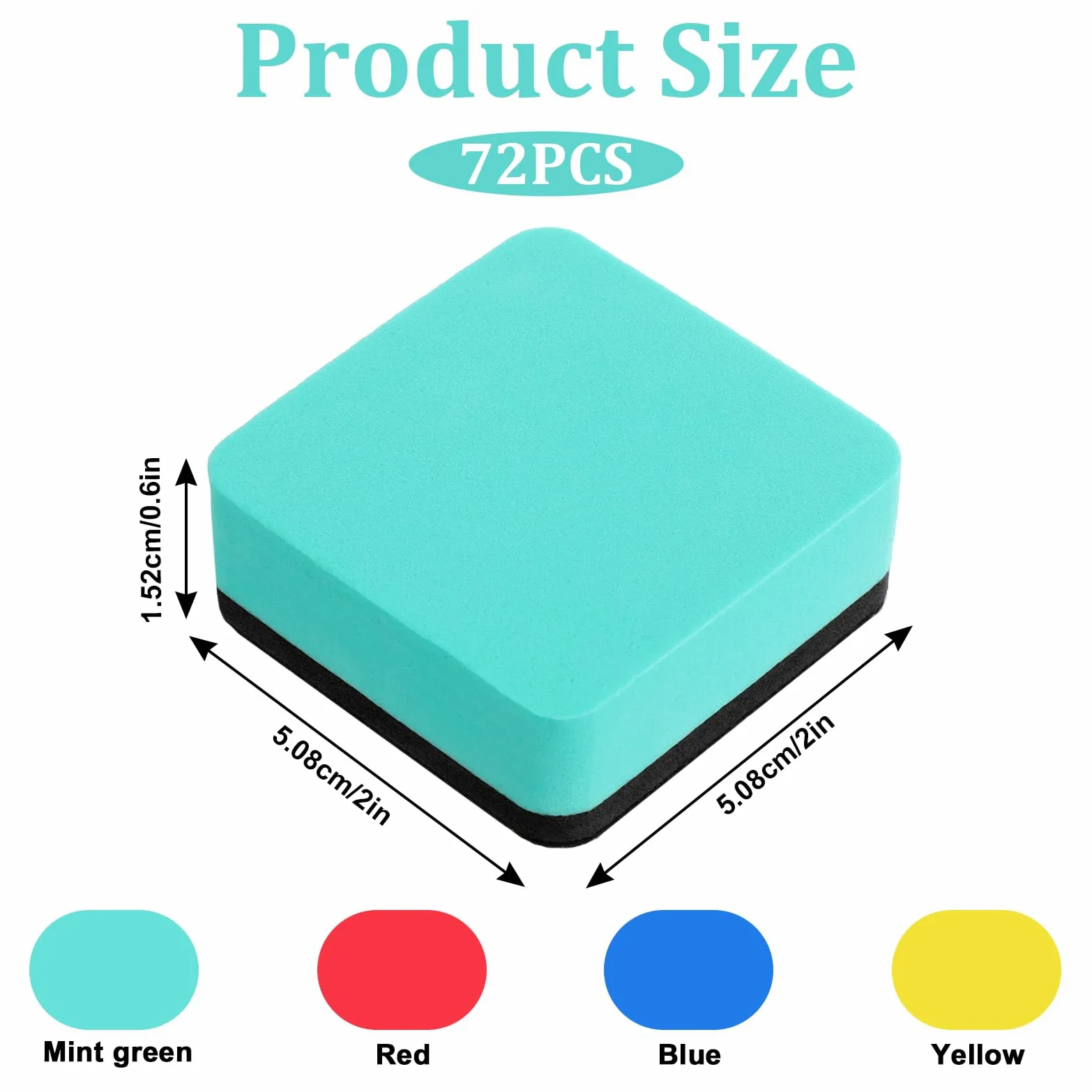Confezione da 72 gomme cancellabili a secco, per lavagna bianca, piccole gomme cancellabili a secco, perfette per classe (set di 4 colori, 5,1 x 5,1 cm)