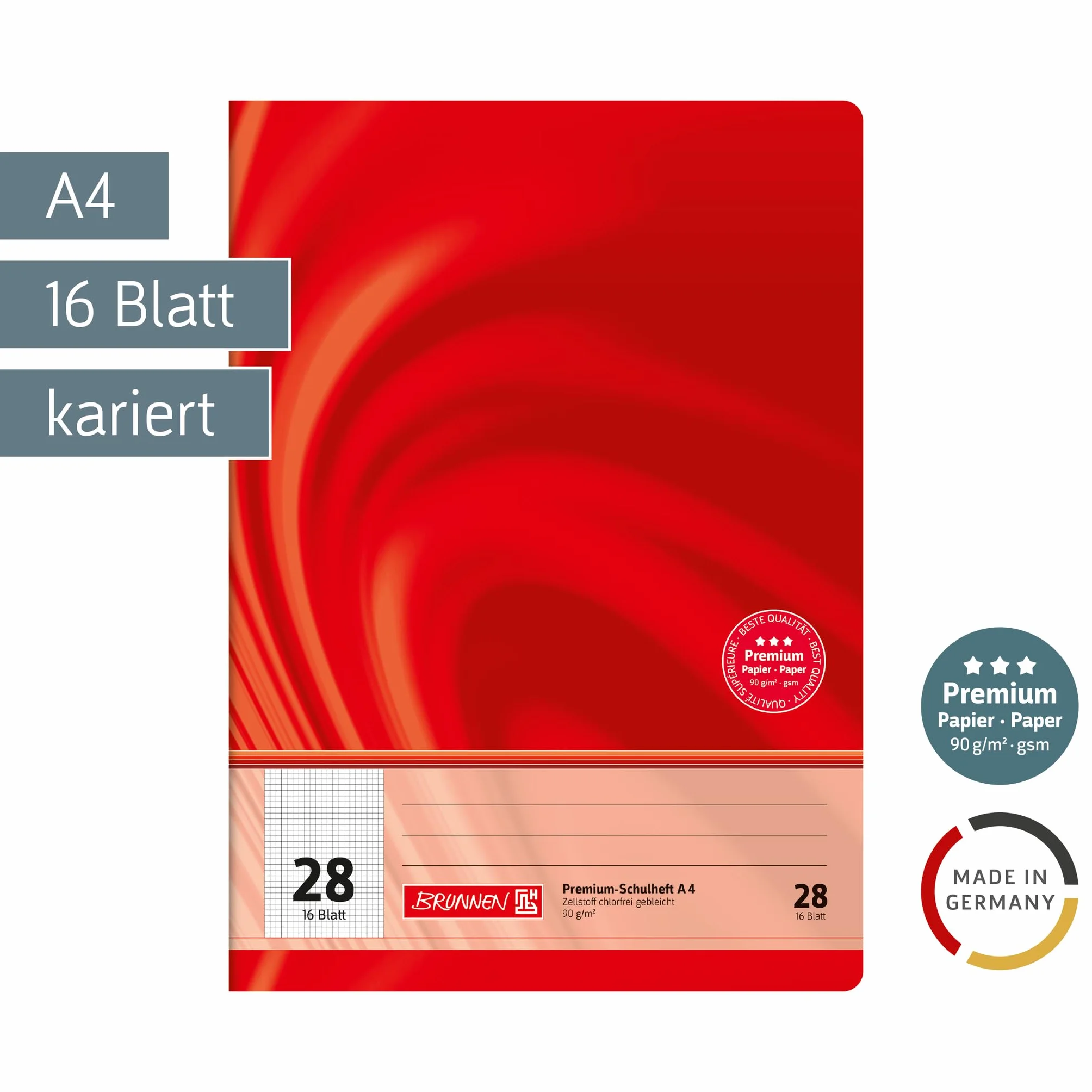 Brunnen Vivendi Quaderno scolastico A4 16 fogli 5 mm a quadretti con margine tipo 28