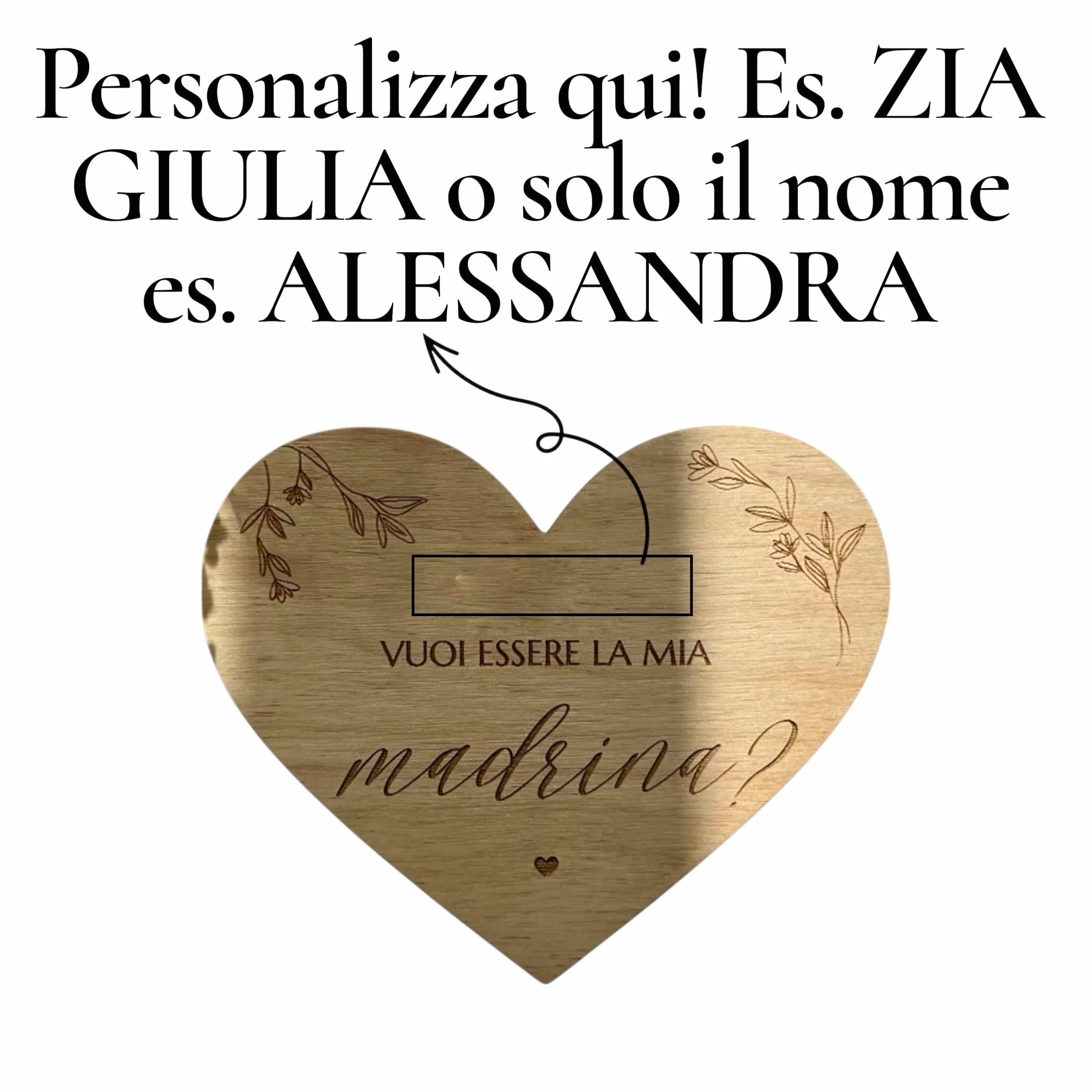 Bifulco Biancheria Targhetta Heart Personalizzata Vuoi Essere la Mia Madrina? Regalo Battesimo Cresima