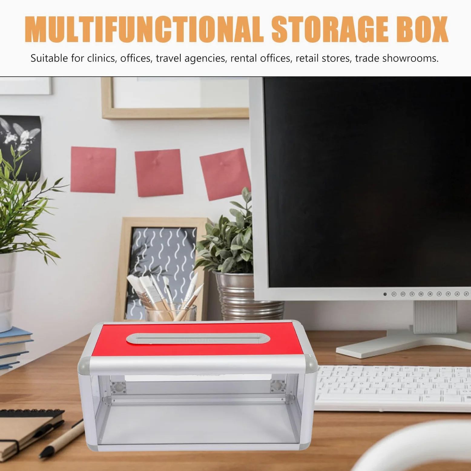 BESTYASH Porta Biglietti da Visita in Acrilico e Lega di Alluminio Argento Serratura, Custodia Elegante e Facile da Usare per Ufficio e Viaggi, Design Trasparente e Struttura Semplice
