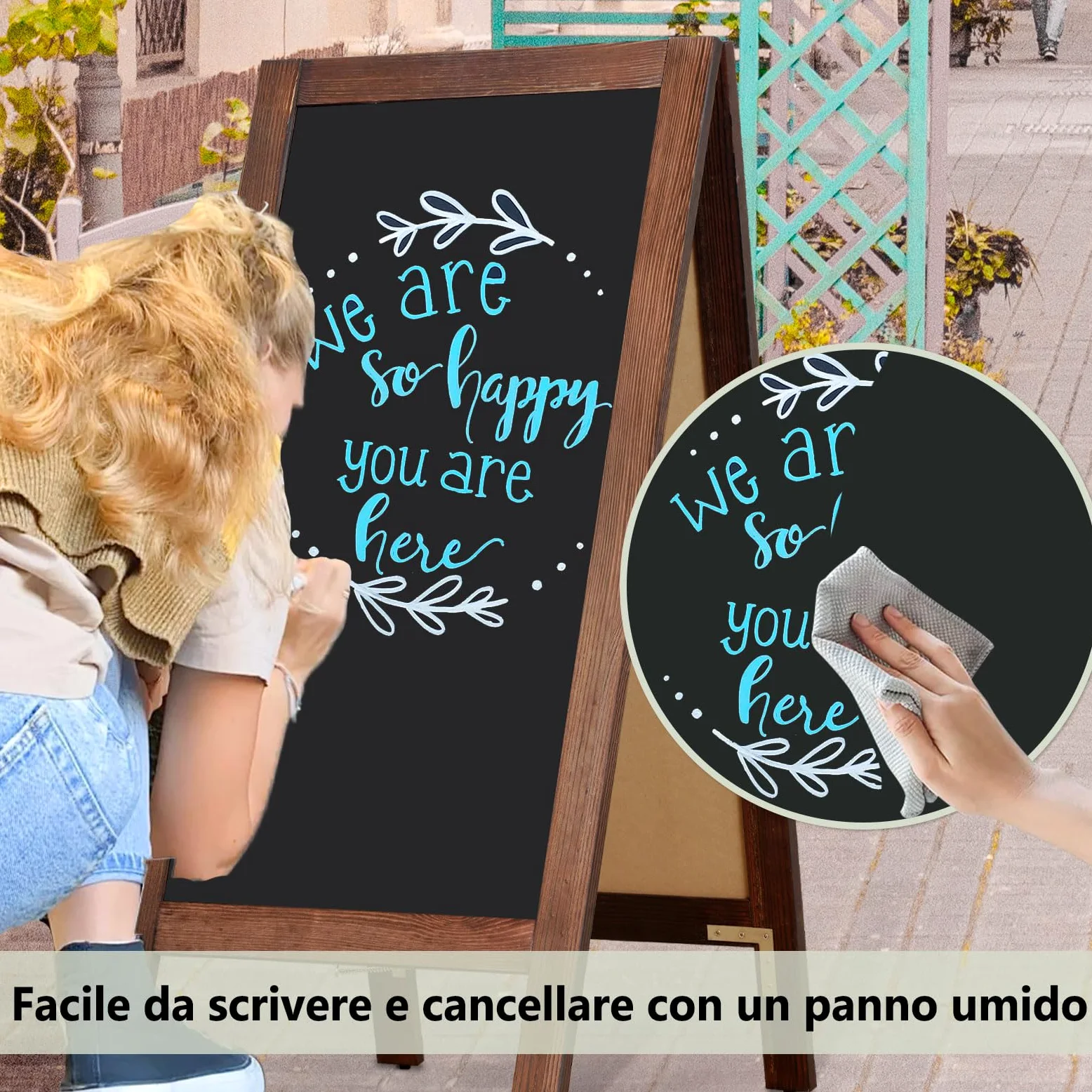 DOLLAR BOSS Lavagna nera con cavalletto Lavagna magnetica bifacciale | 48x100cm lavagna cancellabile con cornice in legno per ristoranti e negozi all'aperto