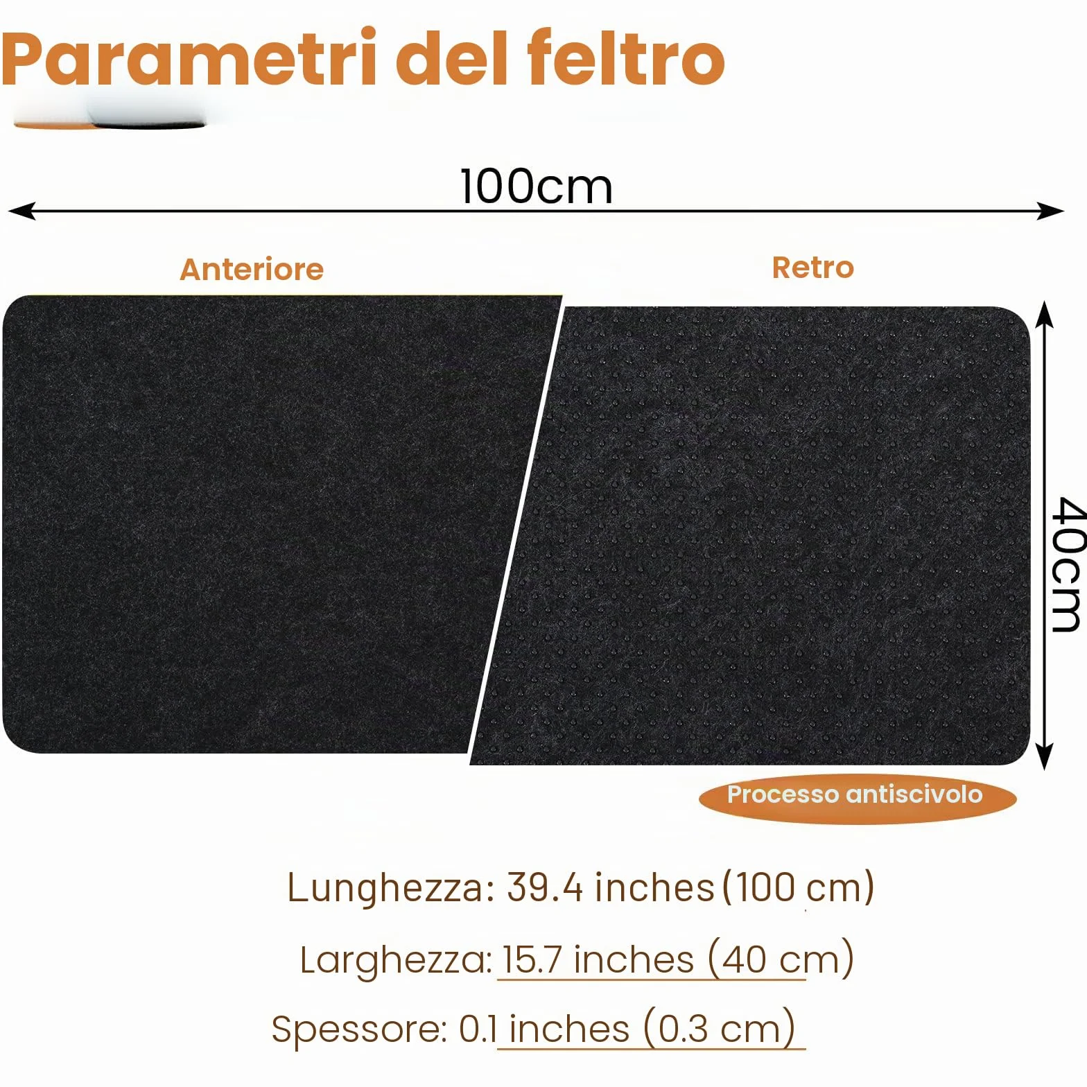 Tappetino Scrivania Feltro 100x40cm Antiscivolo Grigio Scuro