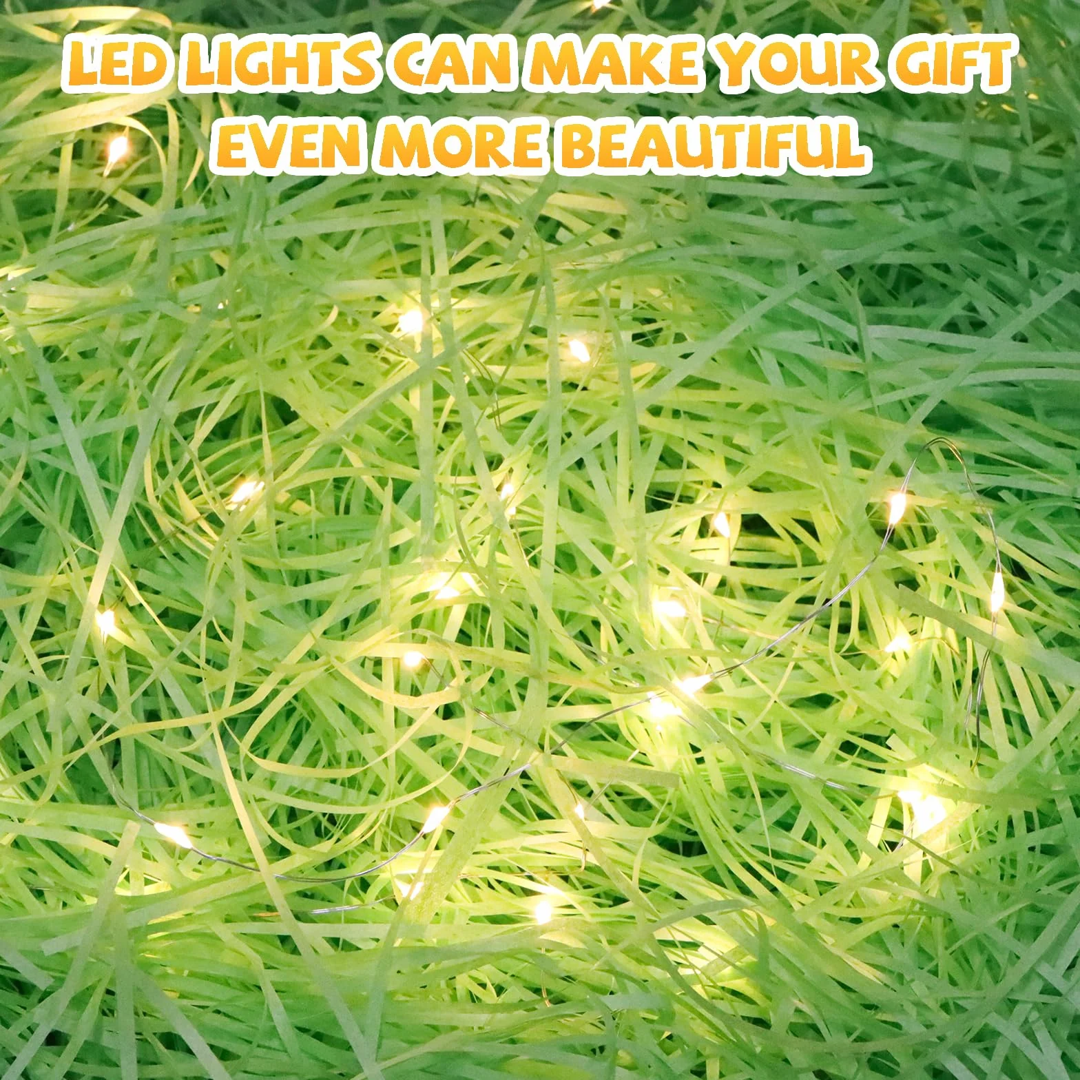 TUZELIYA 300 g di carta velina sminuzzata, carta sminuzzata con luce a led per scatole regalo, erba per cesti pasquali, ideale per riempire cesti e riempitivi sminuzzati per Pasqua, forniture per