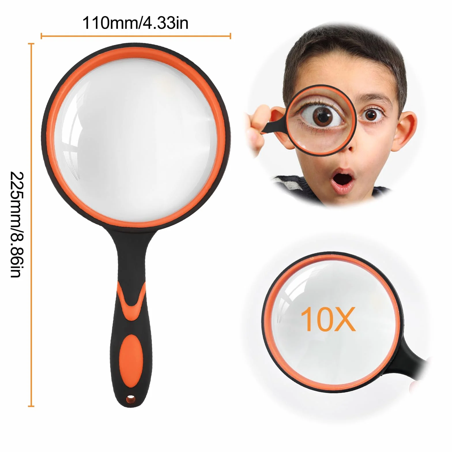 Fousenuk Lente Ingrandimento Professionale 100mm, Lente d'Ingrandimento con Manico in Gomma Antiscivolo per Lettura, Artigianato