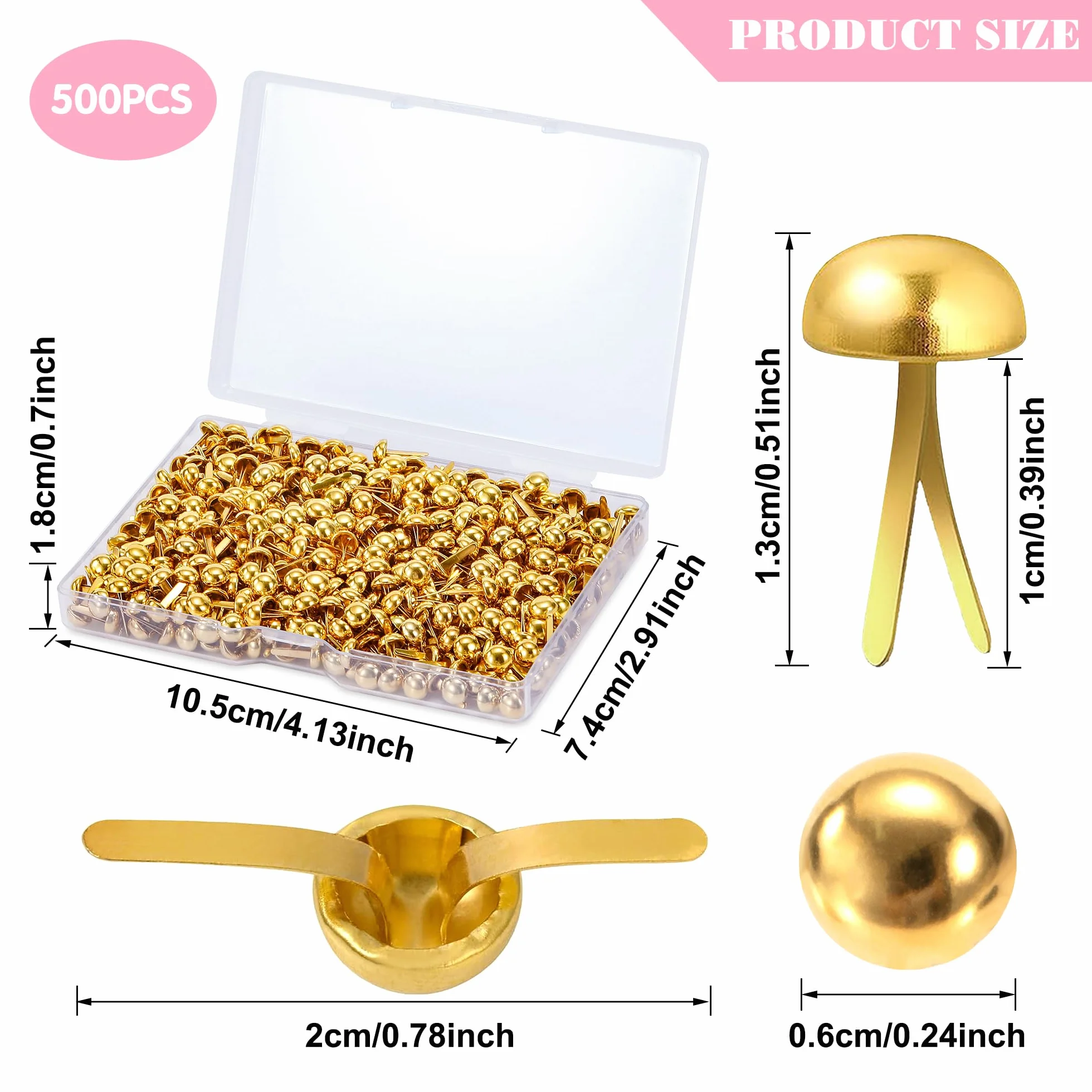 Fermacampioni Piccoli Mini Brads Metallo 6mm 500 Pezzi Oro per Scrapbooking Album DIY Carta Artigianato