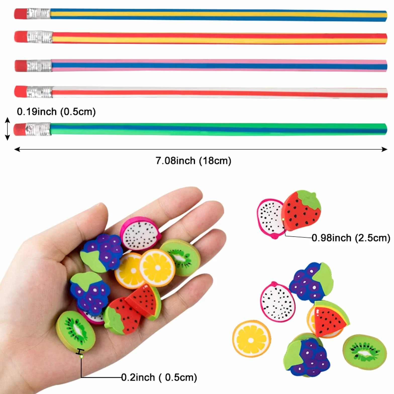 Set di 49 Pezzi Matite Flessibili e Morbide con Gomme Cancellare a Forma di Frutti Giocattoli per Bambini