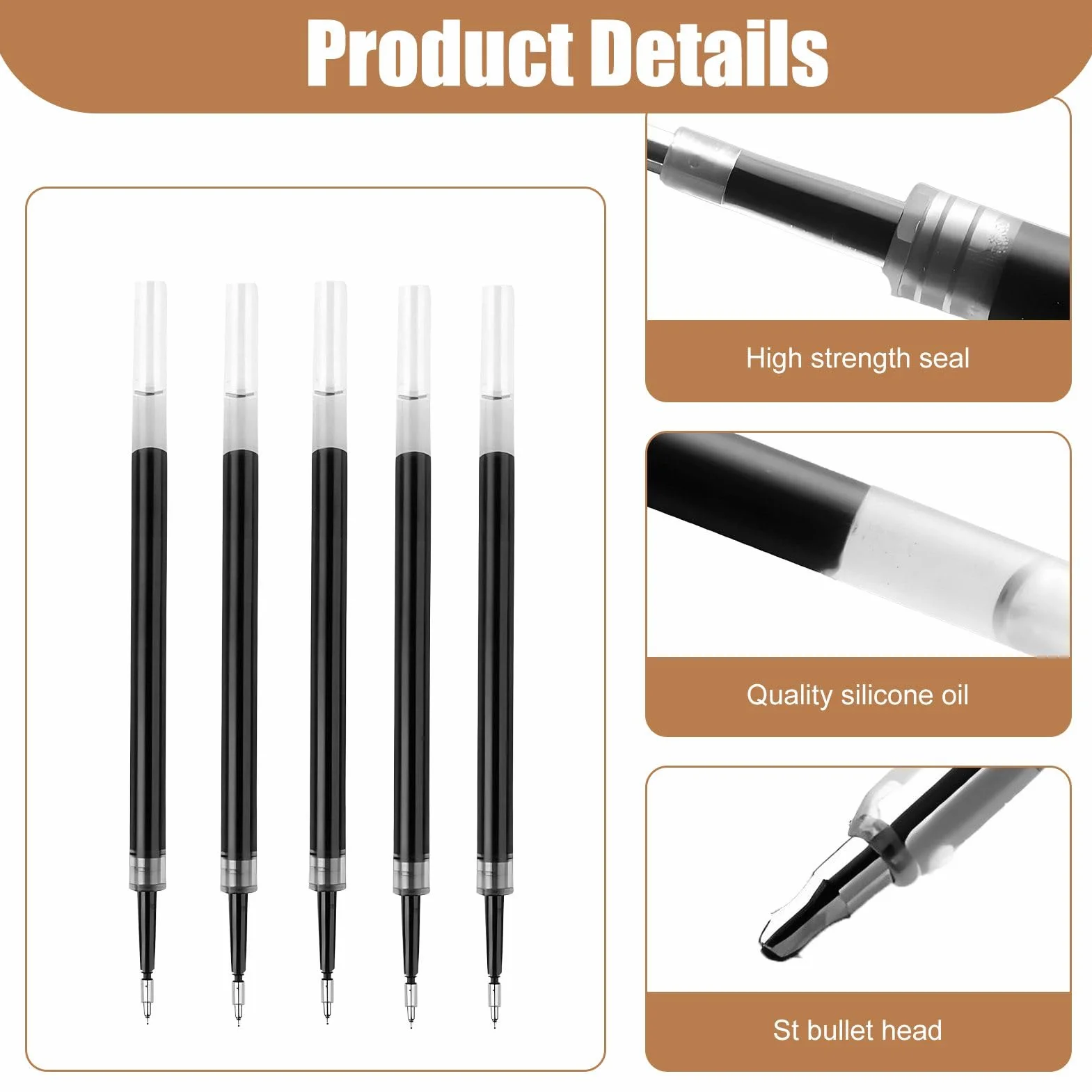 Ricariche inchiostro gel nero 0,5 mm spessore 11 cm compatibili penne a sfera a pressione
