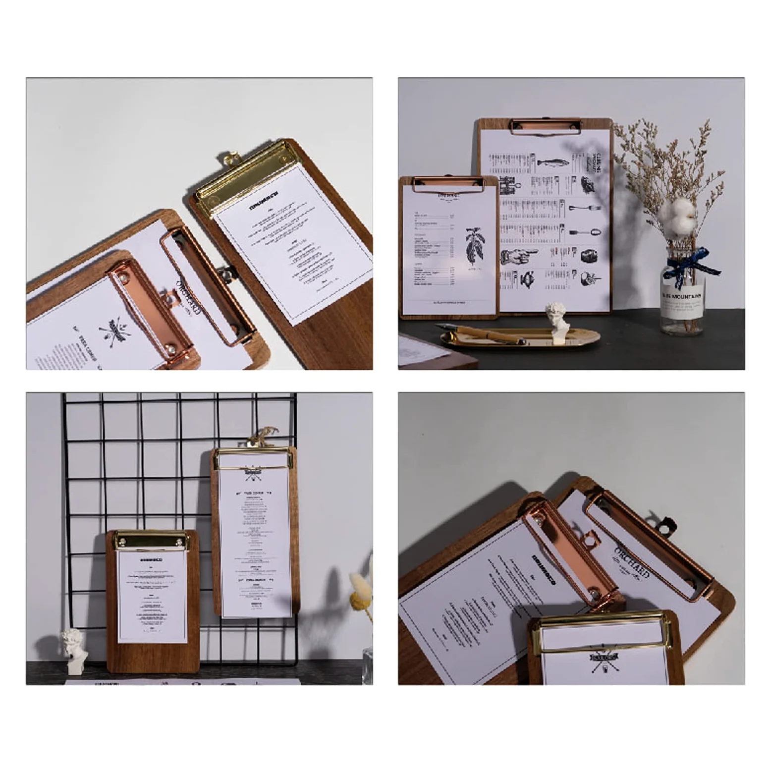Portablocco Black Walnut Appunti con Clip in Metallo Clip Data Organizzazione Cartella Scrittura Board Bill Cartella Binder per Home, Ristorante, Affari (2 Confezioni) Clipboard Portablocco