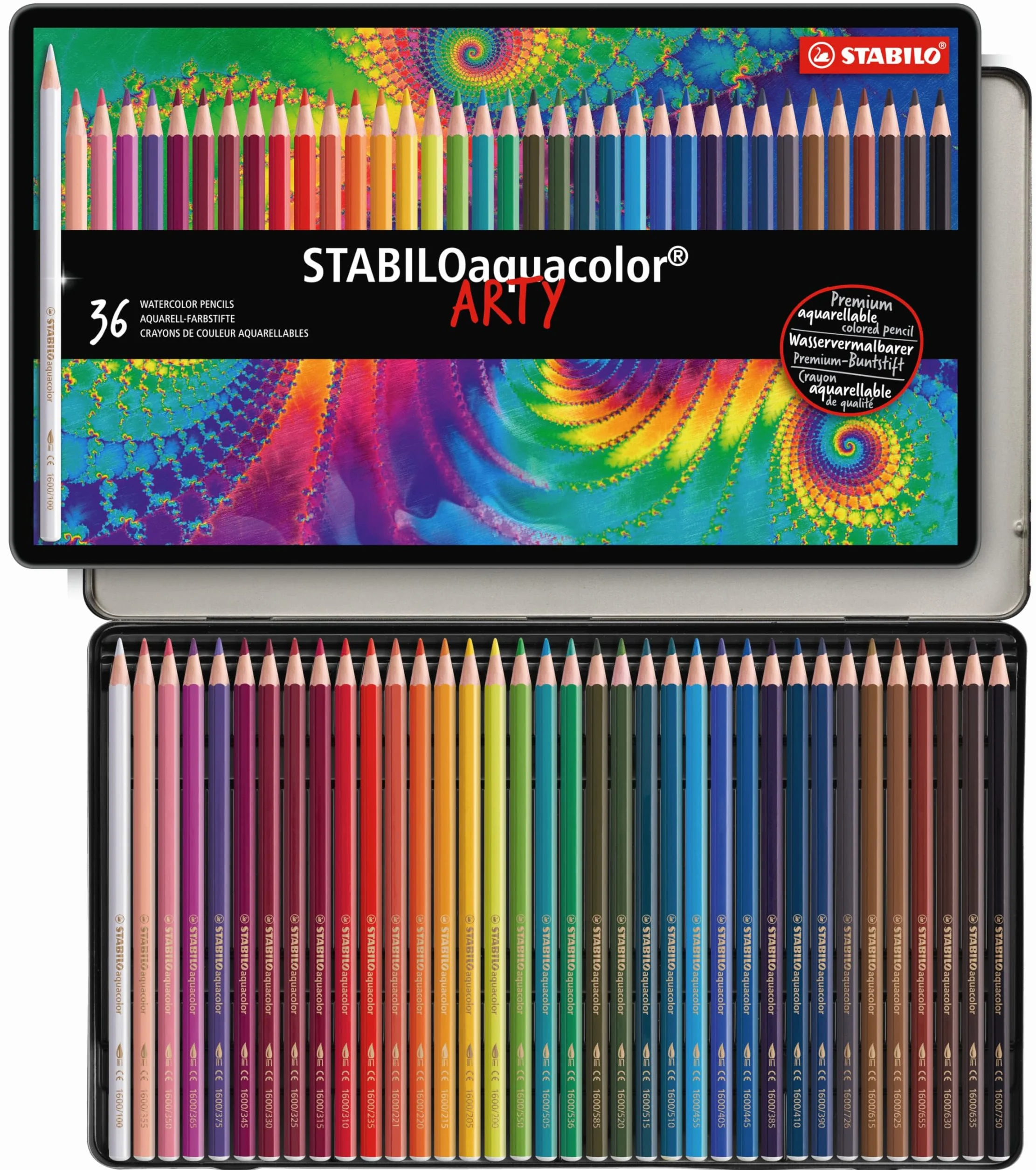 STABILO aquacolor Matita colorata acquarellabile ARTY Scatola in Metallo 36 Colori assortiti