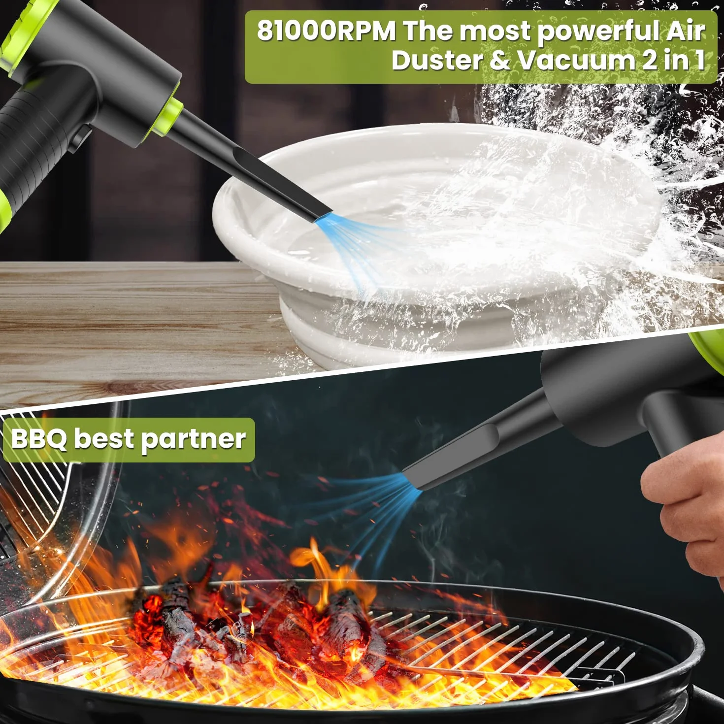 2 in 1 Elettrico Rimuovi Polvere Aria Compressa, 3 Velocità Aria Compressa PC Air Duster Con luce LED, 6000mah Batteria Spolverino Aria Compressa Elettrico per Tastiera, Computer, Auto