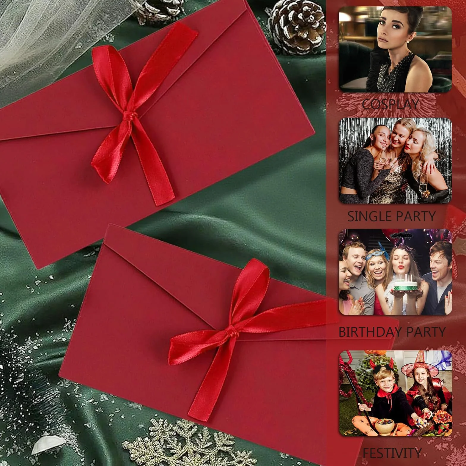 Buste Regalo in Carta Kraft Retro Rosso 22 x 11 cm con Nastro per Biglietti Auguri