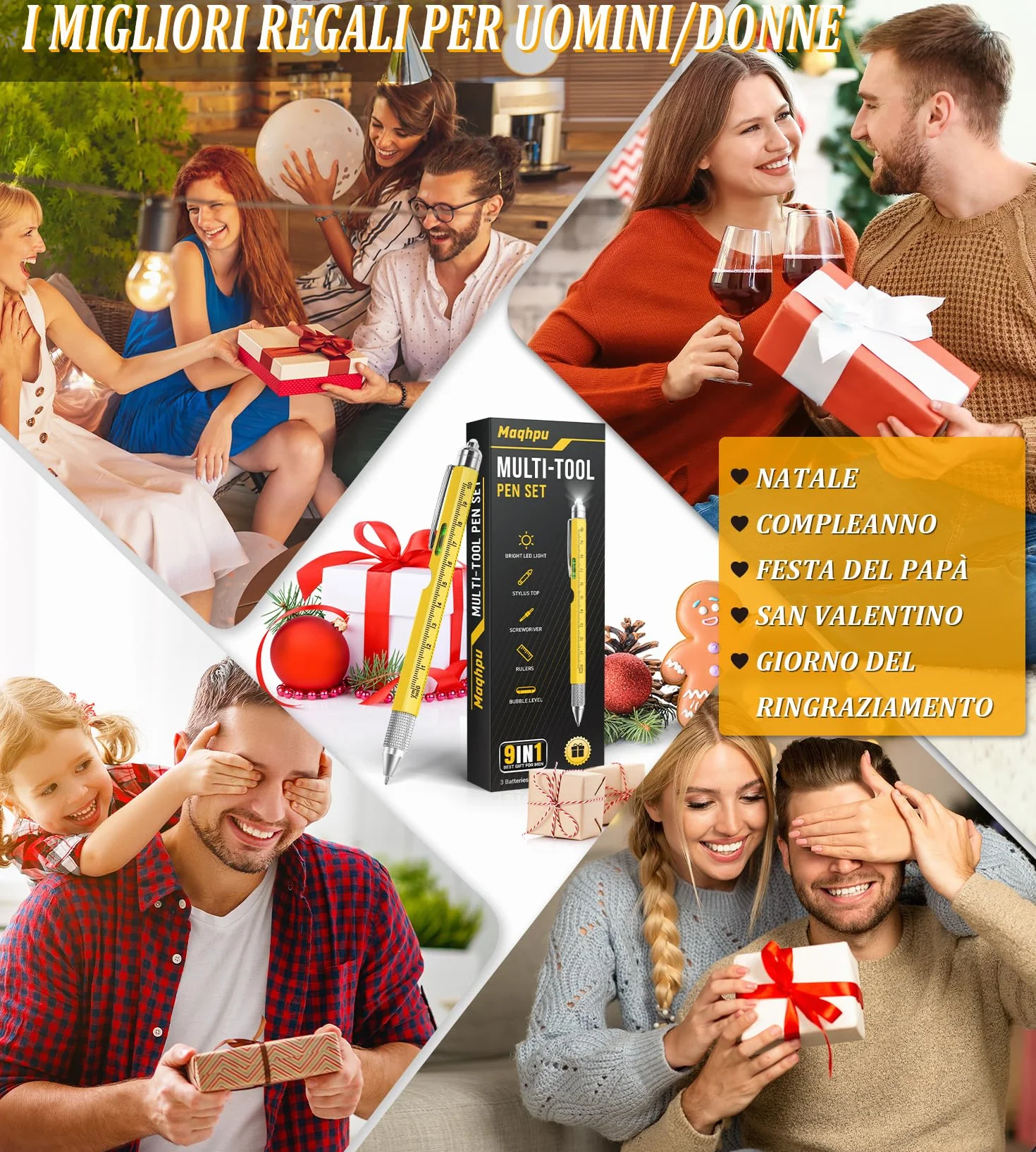 Penna Regalo Multifunzione 9 in 1, Idee Regalo Uomo, Festa del Papà