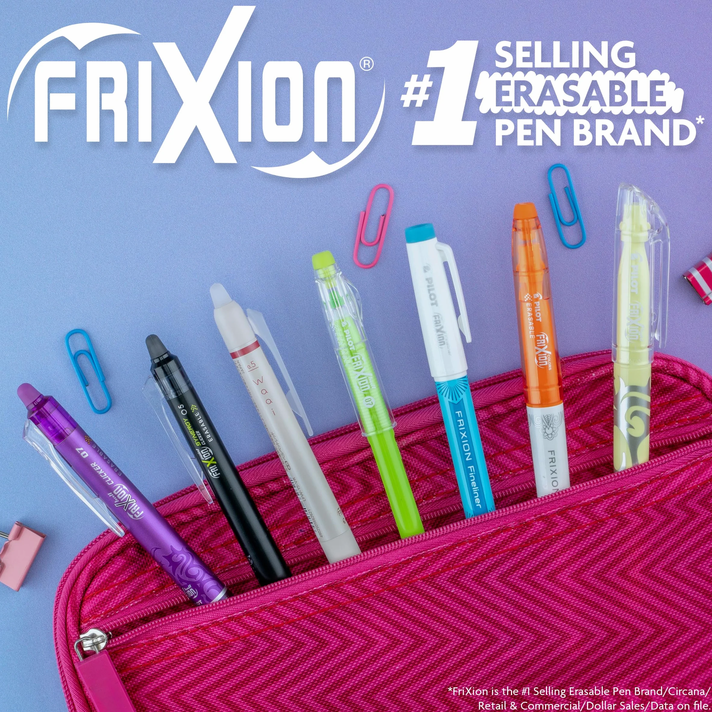 PILOT Penna 14447 FriXion Clicker Cancellabile, Ricaricabile & Retrattile Penna inchiostro gel, Punta fine, Colori assortiti, Confezione da 15