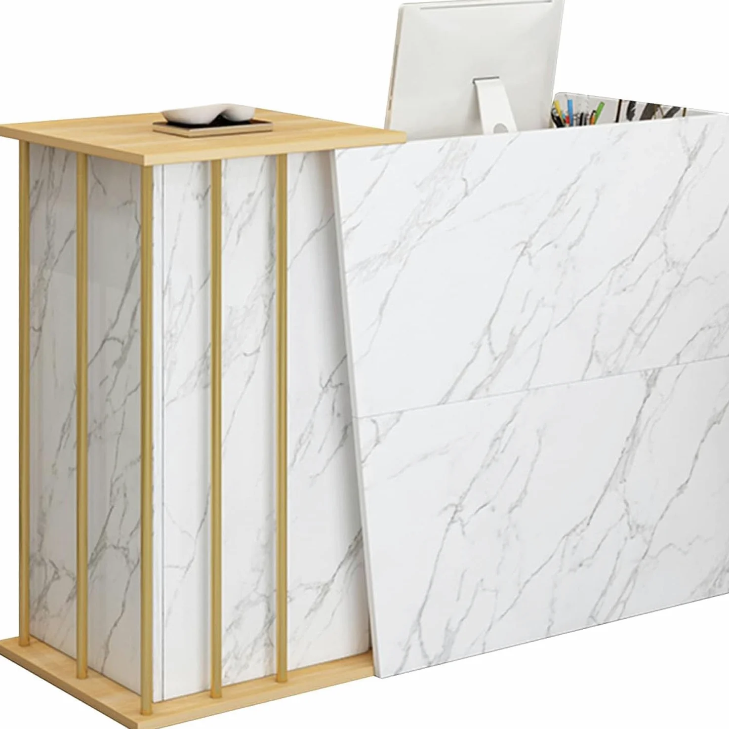 Bancone Reception con cassetto chiudibile a Chiave, bancone Vendita in Legno per Cassa di minimarket (Dimensioni: 100 x 60)