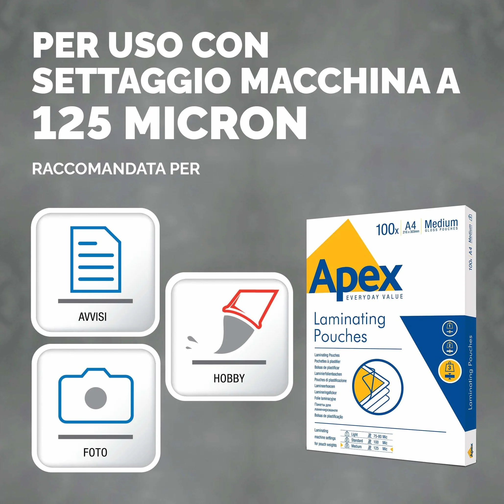 Fellowes Apex Pouche per Plastificazione A4, Finitura Lucida, 100 Fogli